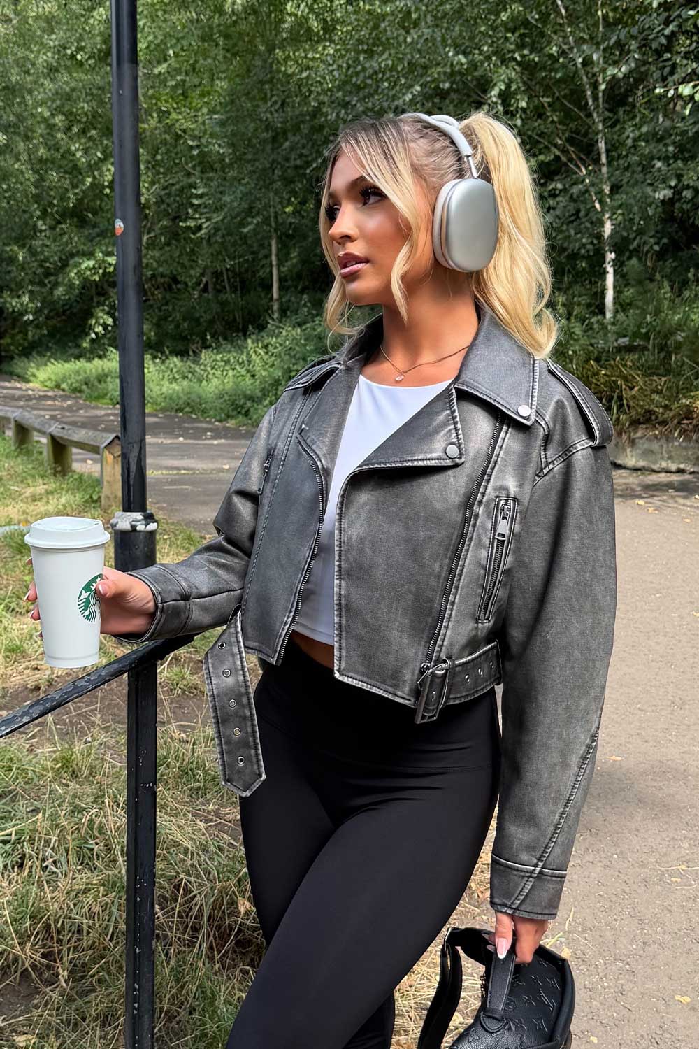 Faux Leather Jacket Grey