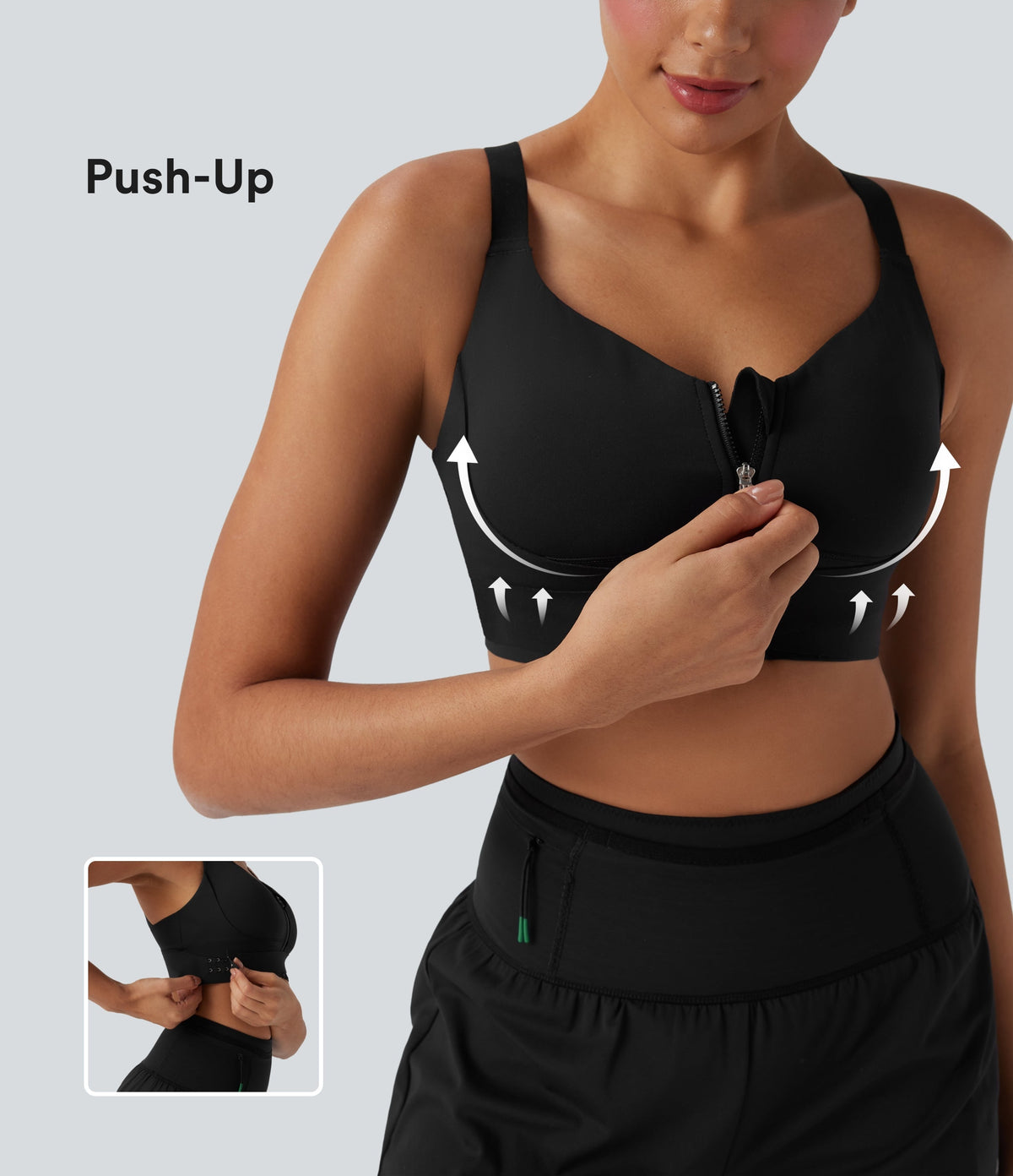 SpeedWaveTM Medium Support Push Up Zipper Adjustable Buckle Quick Dry Running Sports Bra