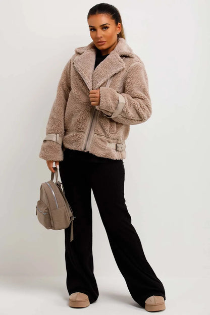 Teddy Aviator Jacket Beige