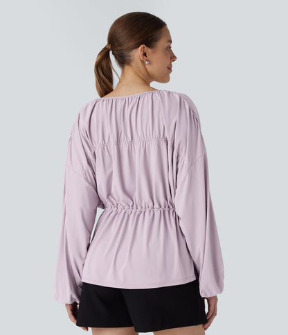 Long Sleeve Lace Up Drawstring Work Blouse