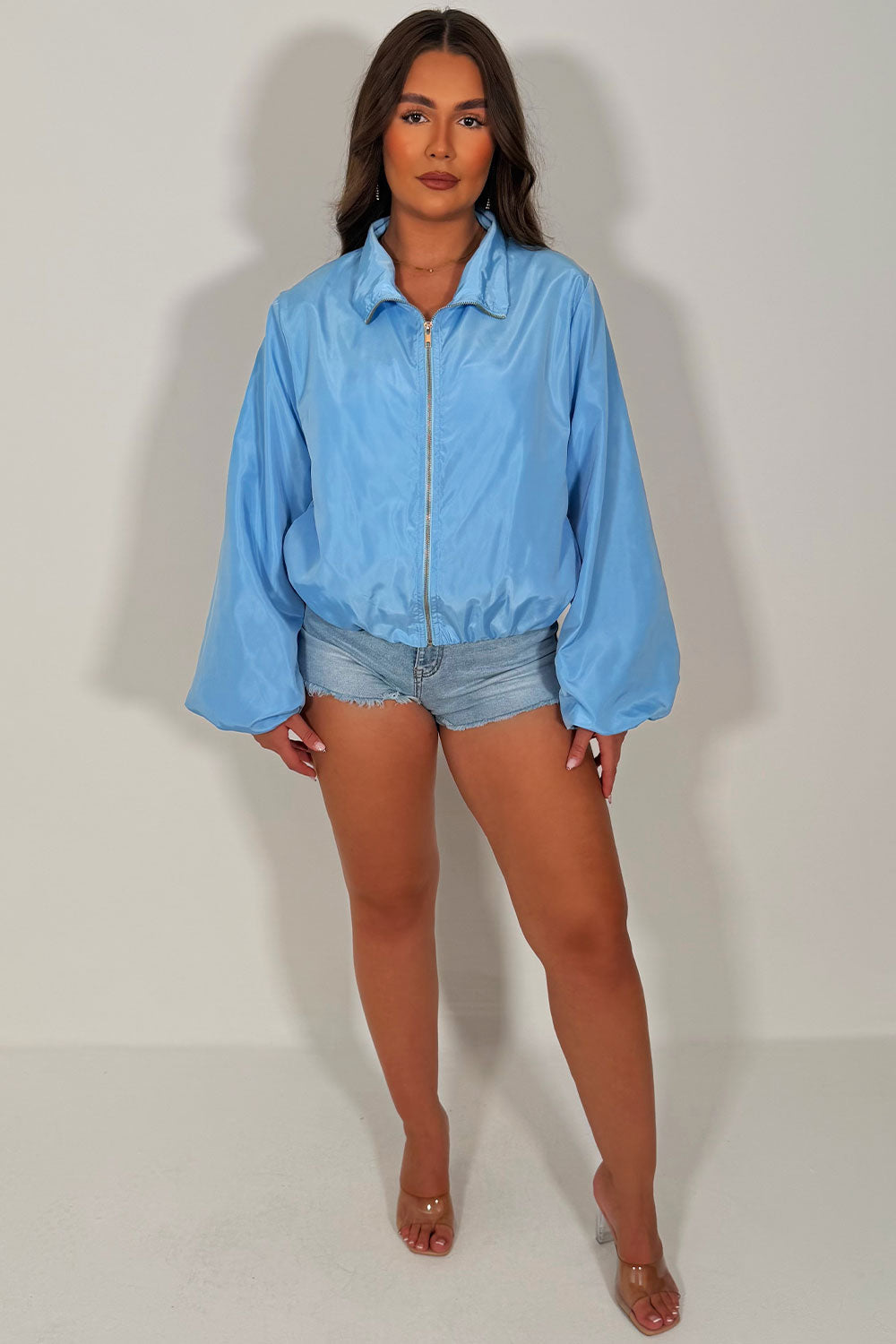 Festival Jacket Funnel Neck Windbreaker Sky Blue