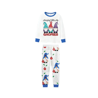 Family Holiday Christmas Blue Sleepwear Set with Christmas Gnome Print