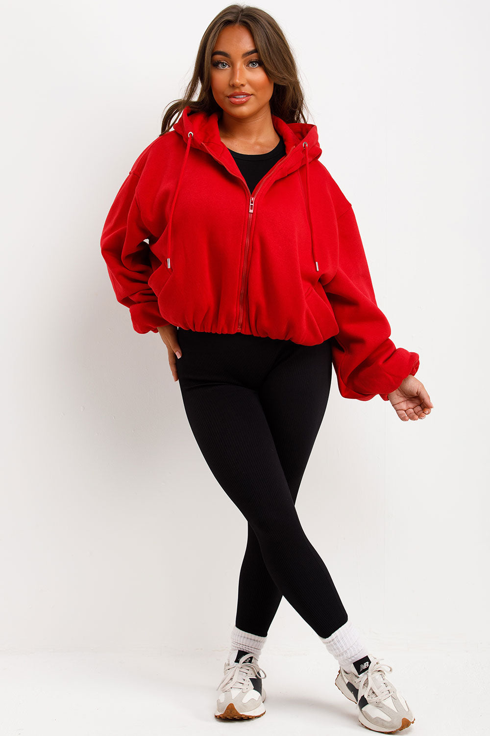 Hooded Jacket With Elastic Hem Red