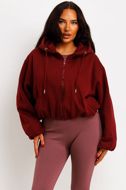 Hooded Jacket With Elastic Hem Burgundy