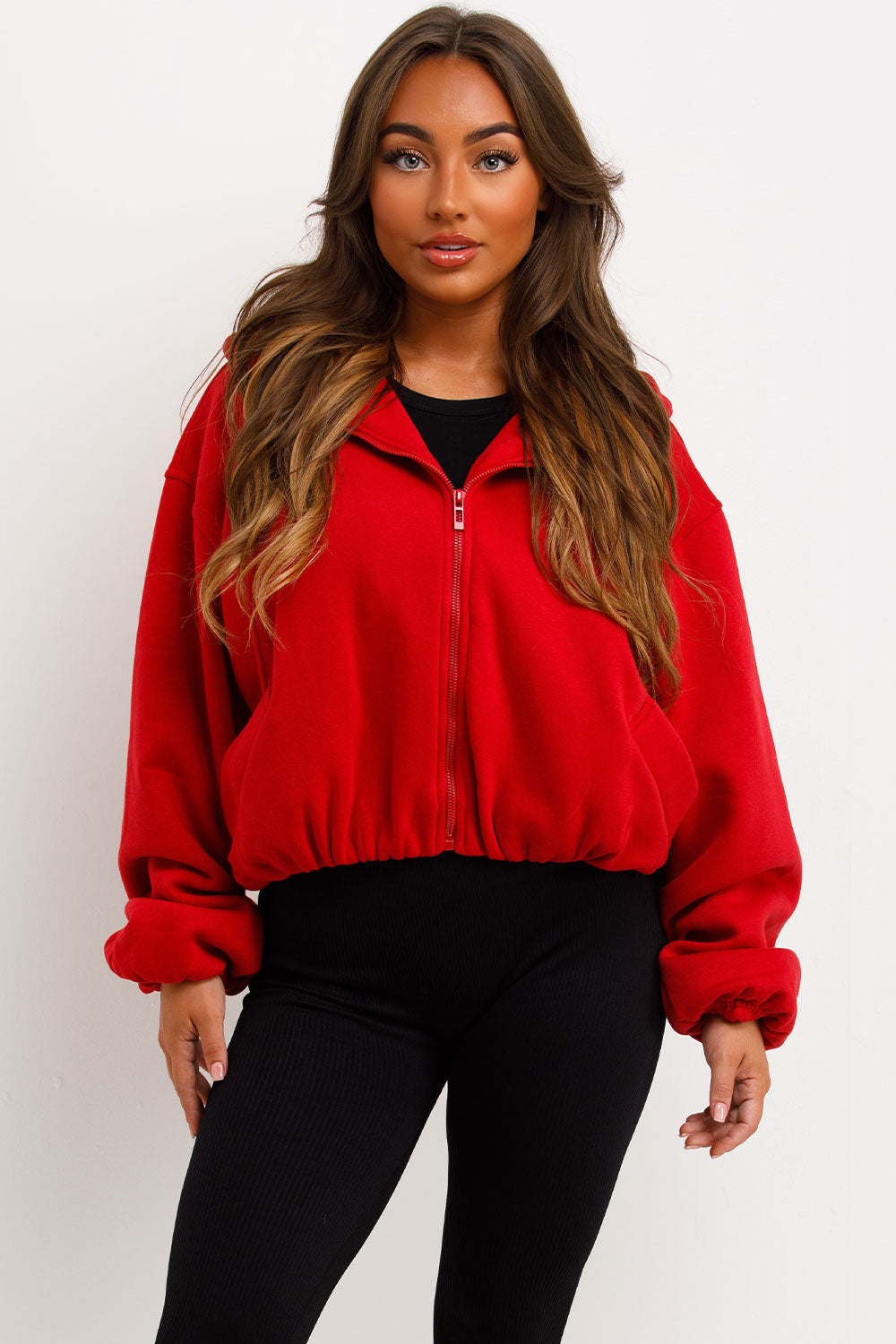 Hooded Jacket With Elastic Hem Red