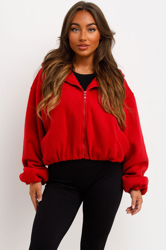 Hooded Jacket With Elastic Hem Red