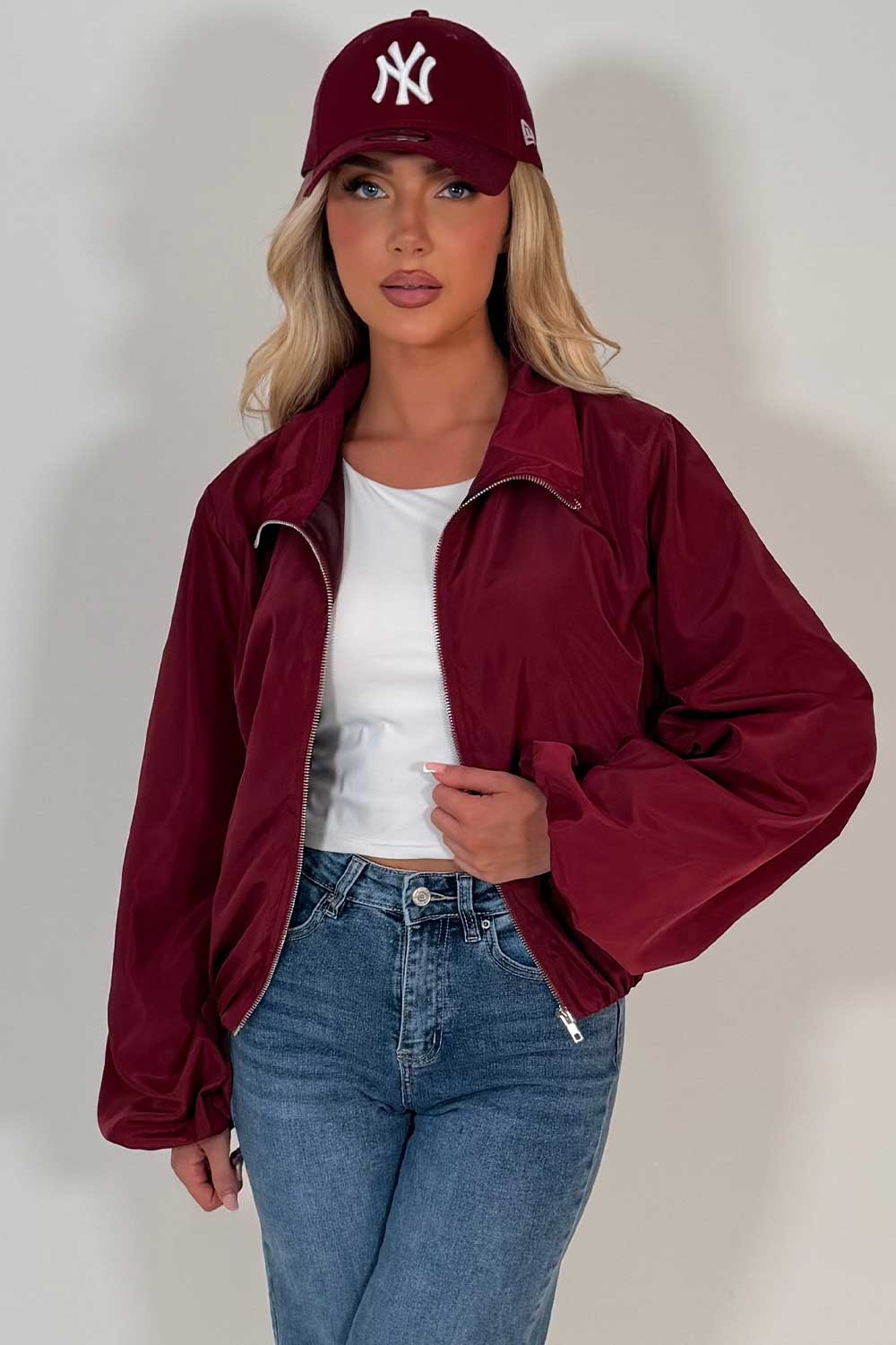 Burgundy Festival Jacket Funnel Neck Windbreaker