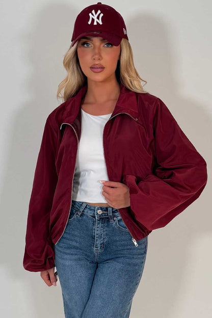 Burgundy Festival Jacket Funnel Neck Windbreaker