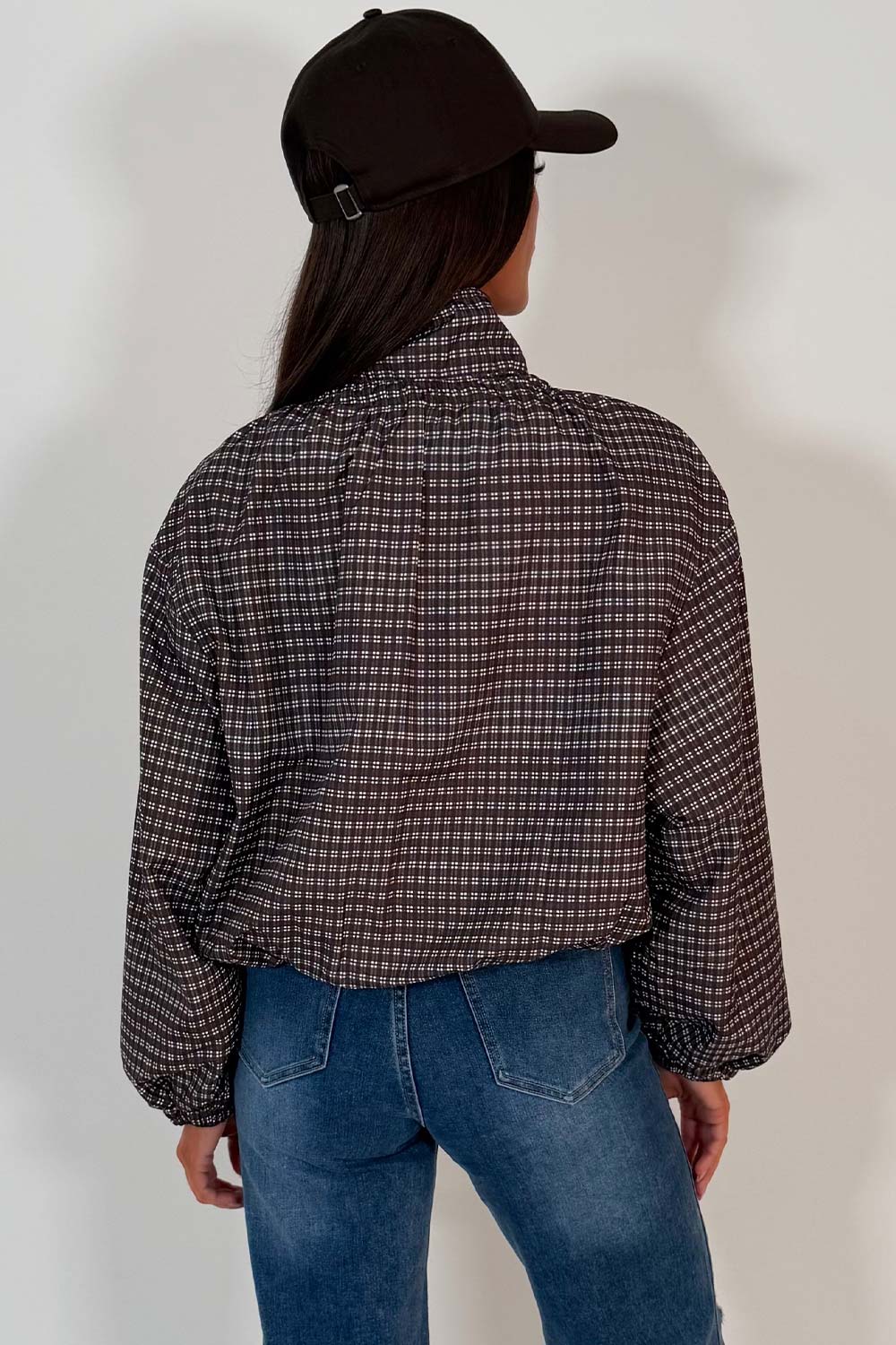 Check Jacket With Funnel Neck
