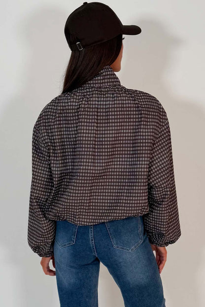 Check Jacket With Funnel Neck
