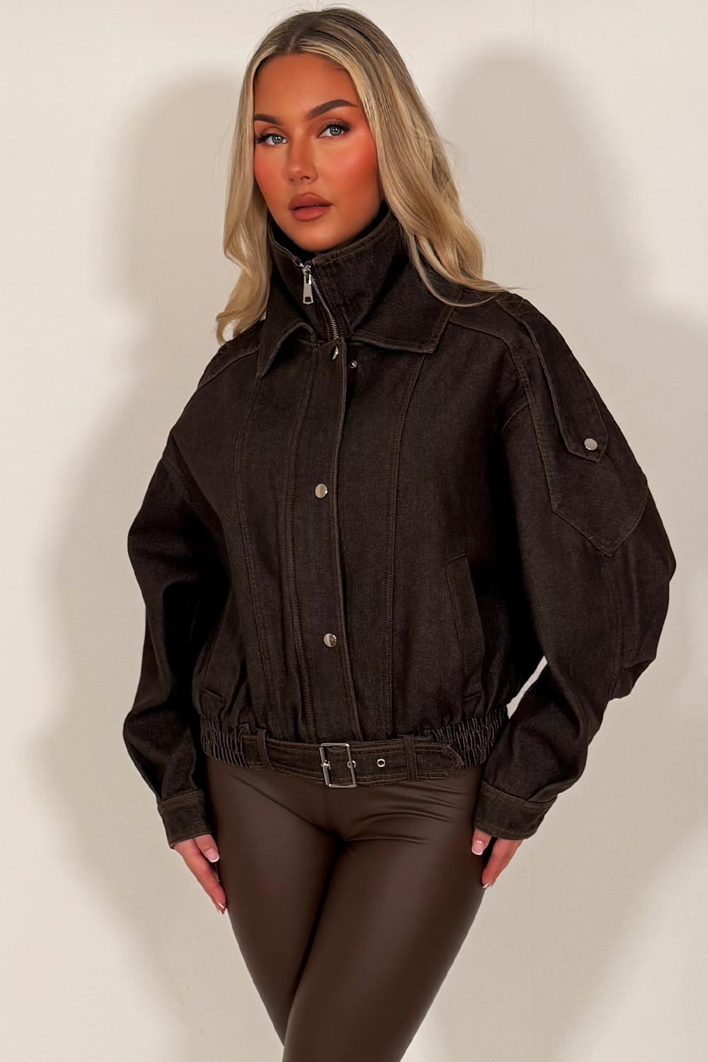 Denim Bomber Jacket Brown