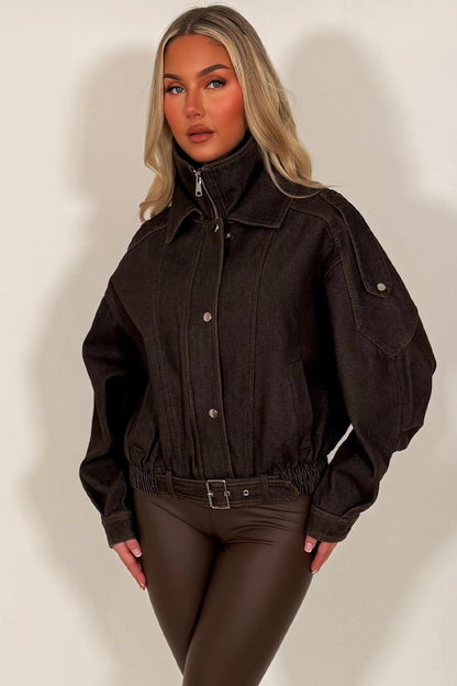 Denim Bomber Jacket Brown