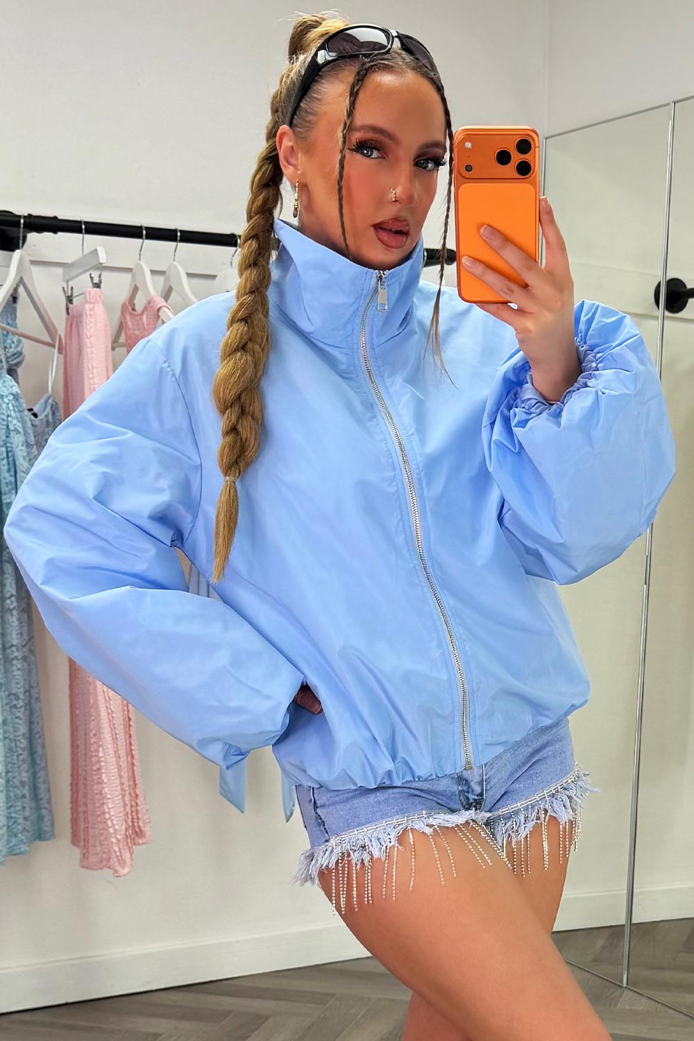 Funnel Neck Jacket Windbreaker Sky Blue