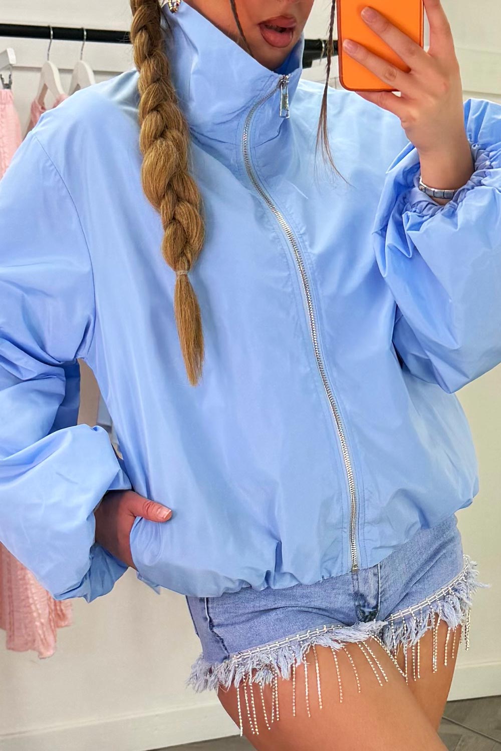 Funnel Neck Jacket Windbreaker Sky Blue