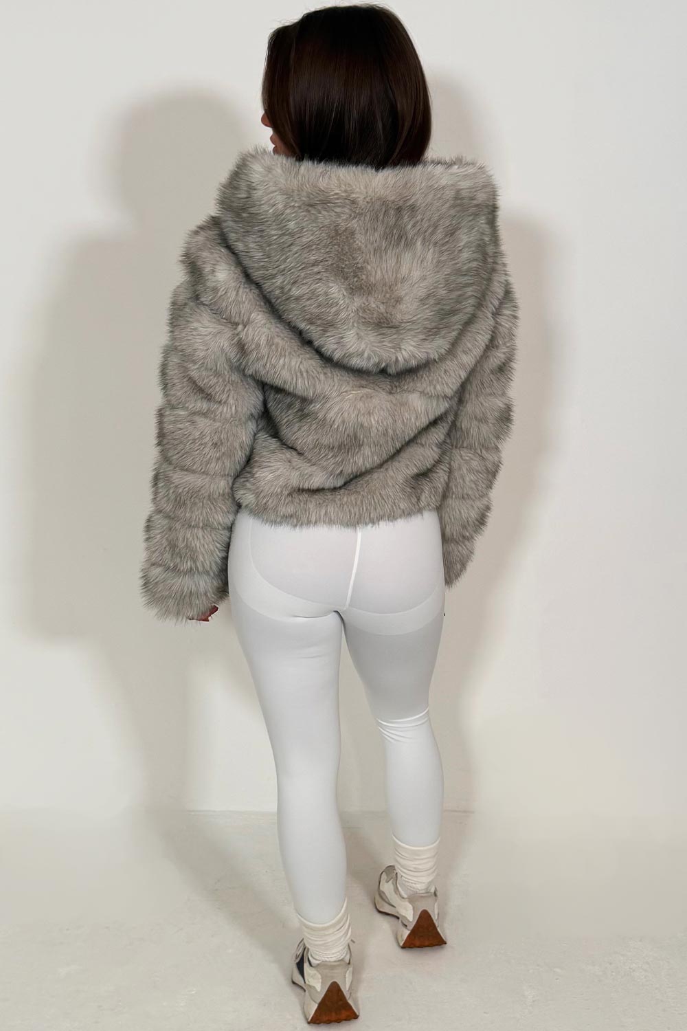 Grey Faux Fur Jacket With Hood