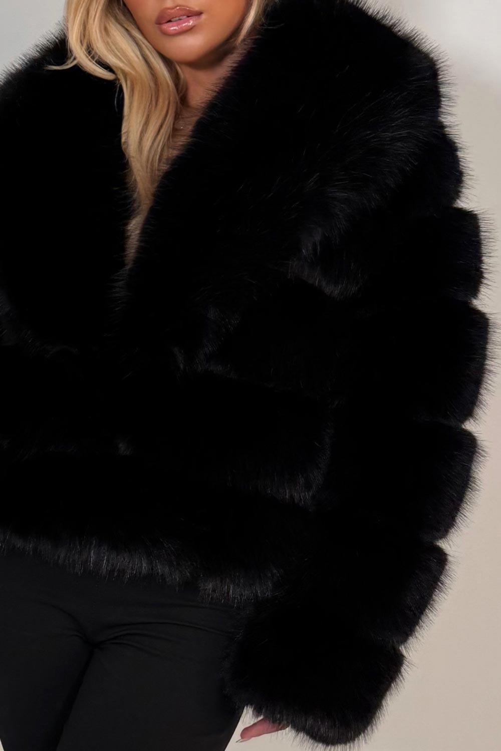 Black Faux Fur Coat With Collar