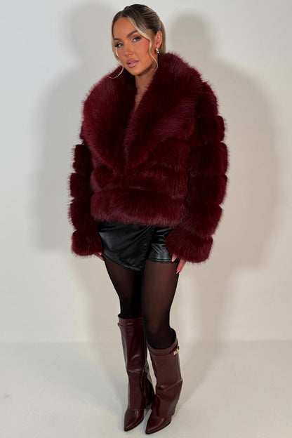 Faux Fur Coat With Collar Burgundy