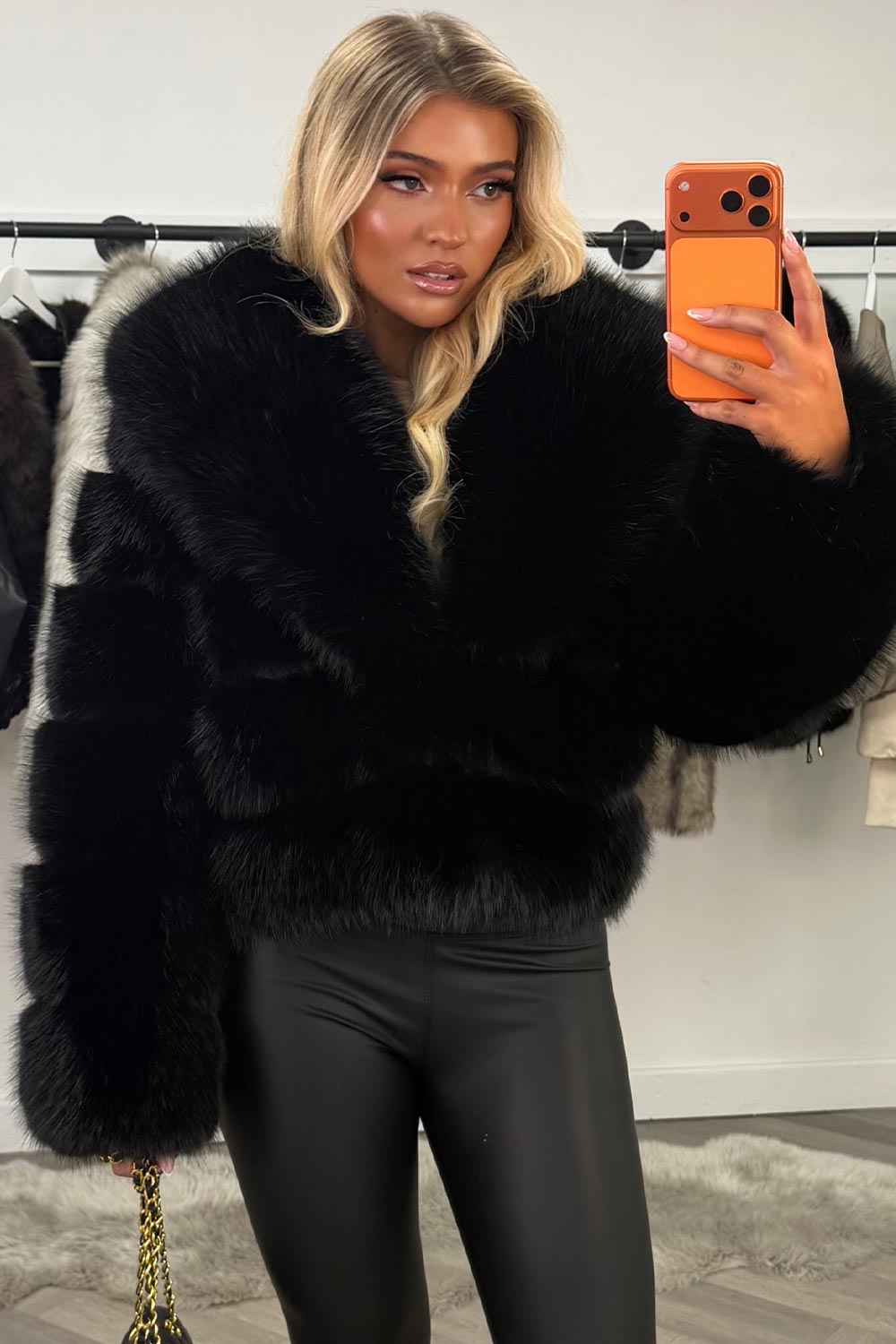Black Faux Fur Coat With Collar