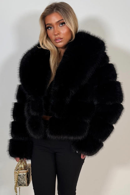 Black Faux Fur Coat With Collar