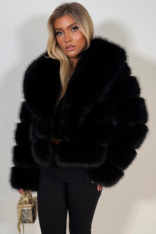 Black Faux Fur Coat With Collar
