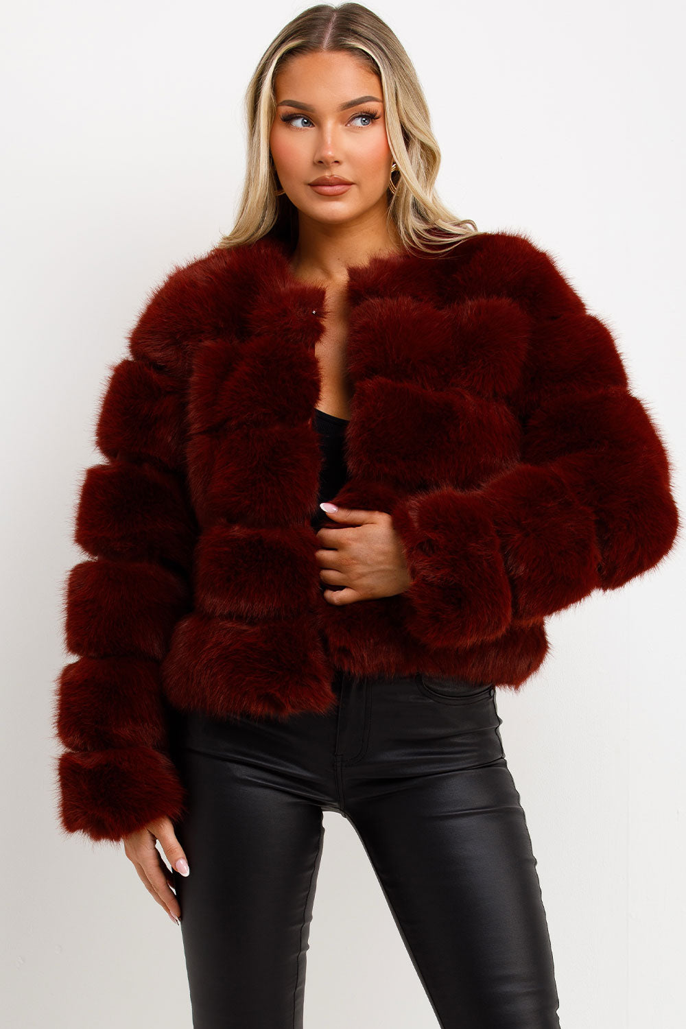 Faux Fur Bubble Coat Burgundy