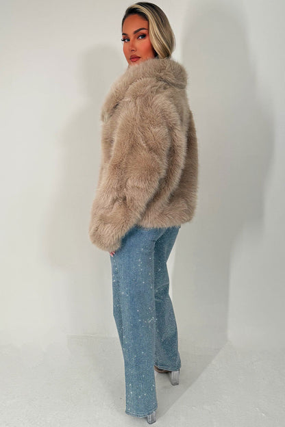 Faux Fur Jacket Collared Beige