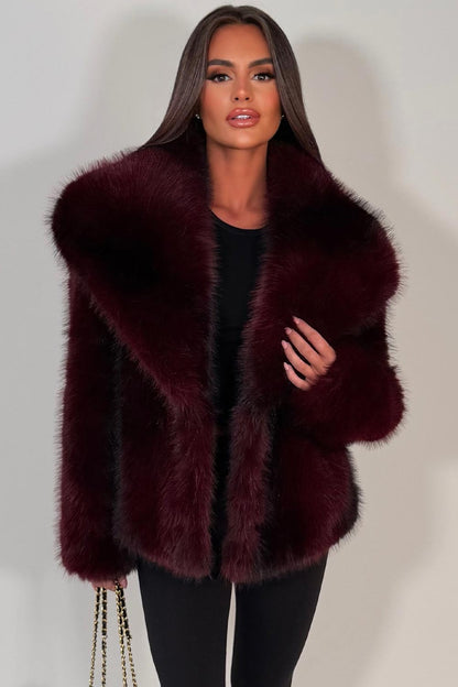 Faux Fur Jacket Collared Burgundy Colourway