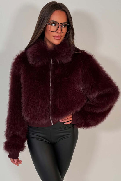 Faux Fur Jacket Burgundy