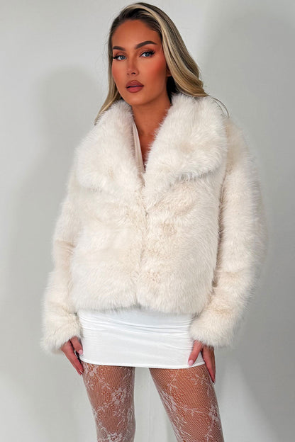Faux Fur Jacket Collared White