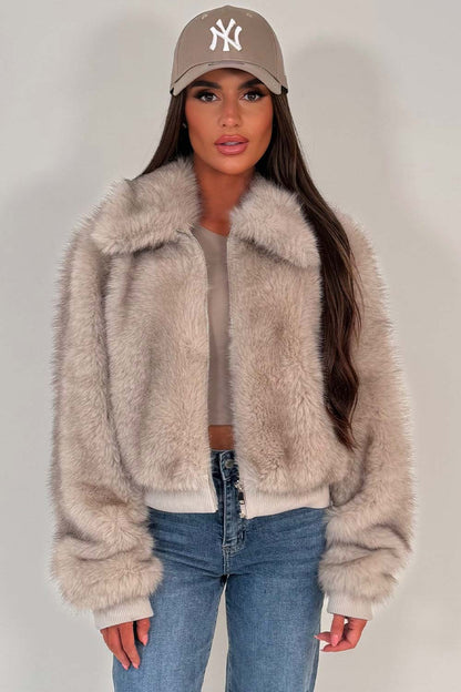 Faux Fur Jacket Beige