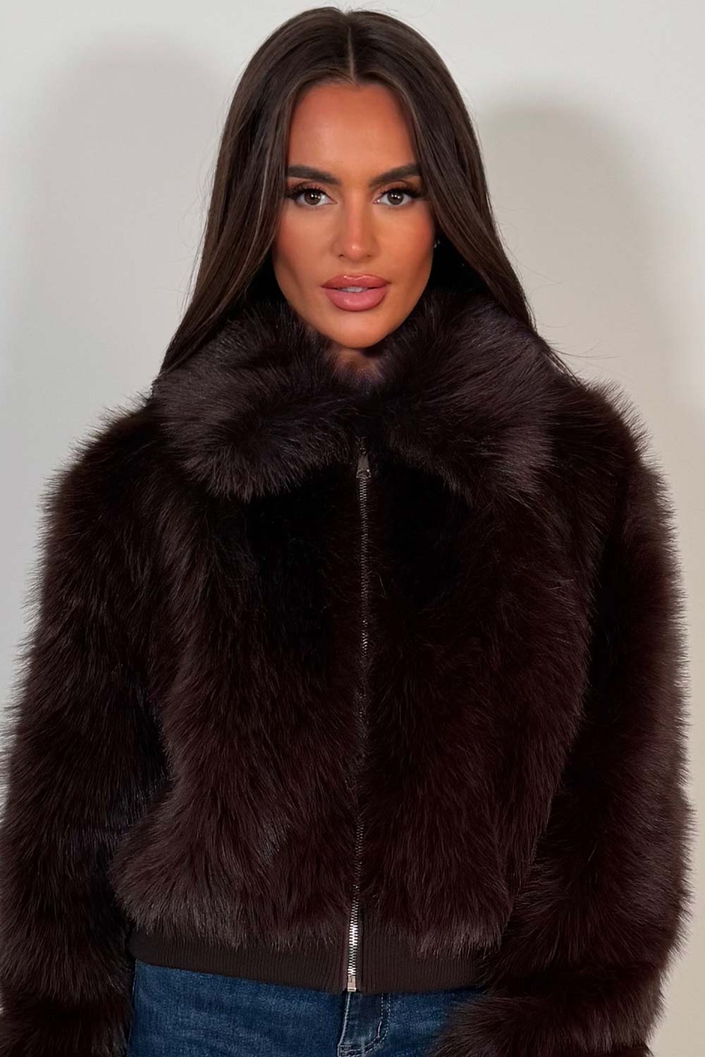 Faux Fur Jacket Brown