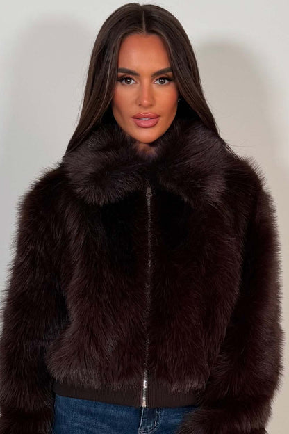 Faux Fur Jacket Brown