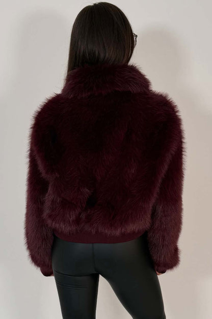 Faux Fur Jacket Burgundy