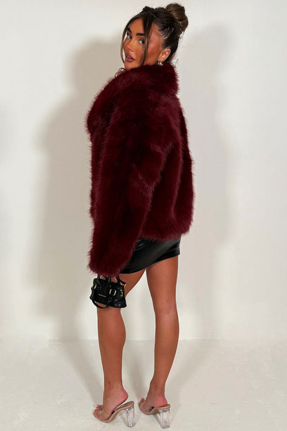 Burgundy Faux Fur Jacket Collared