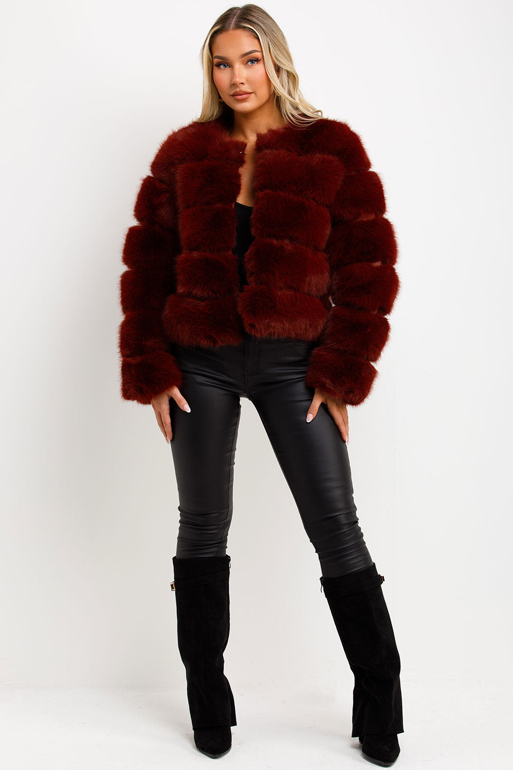 Faux Fur Bubble Coat Burgundy
