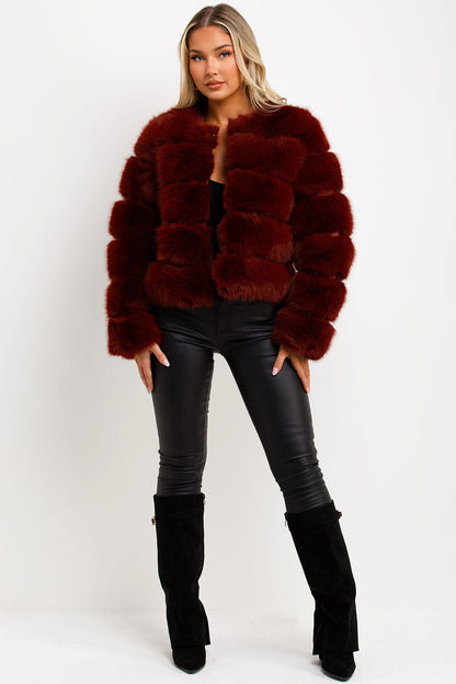 Faux Fur Bubble Coat Burgundy
