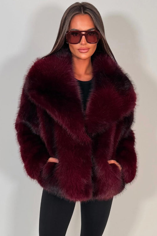 Faux Fur Jacket Collared Burgundy Colourway