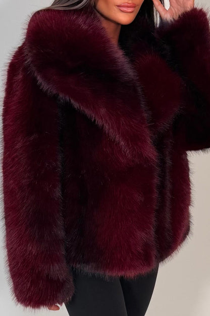 Faux Fur Jacket Collared Burgundy Colourway