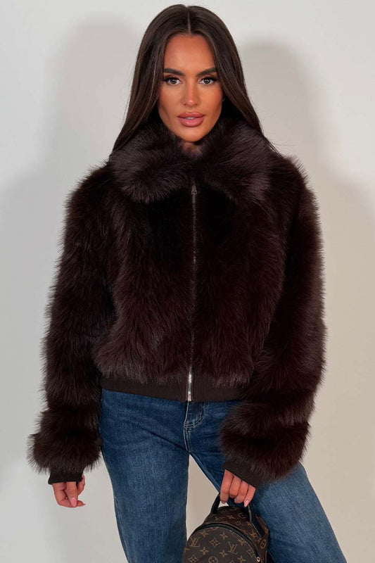 Faux Fur Jacket Brown