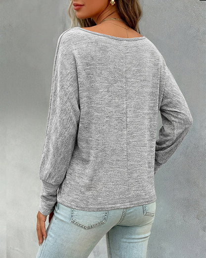 Women's Convertible Shoulder Batwing Sleeve Top Long Sleeve Loose Fit Casual Knit Tee