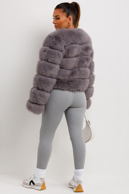 Faux Fur Bubble Coat Grey