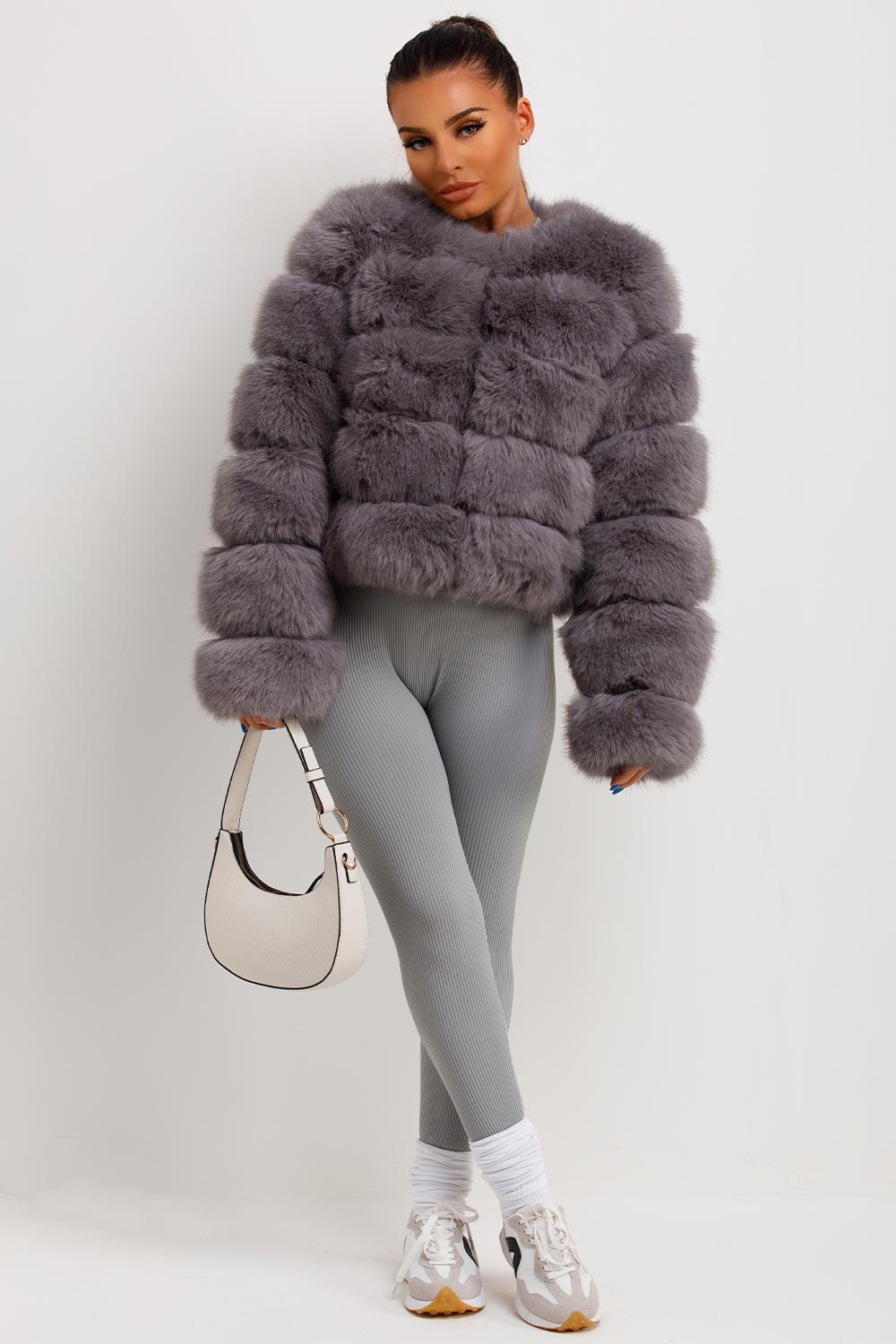 Faux Fur Bubble Coat Grey