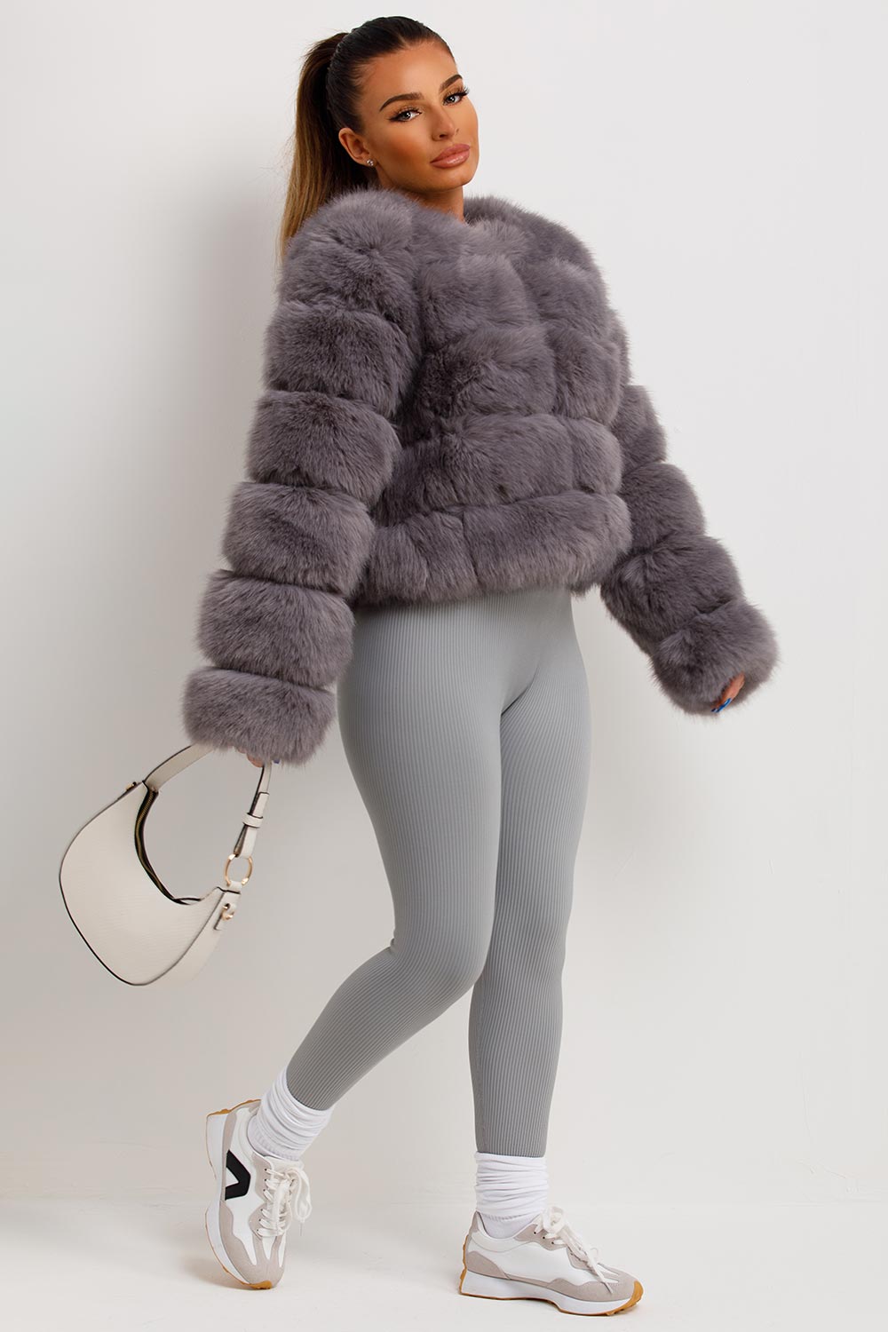 Faux Fur Bubble Coat Grey