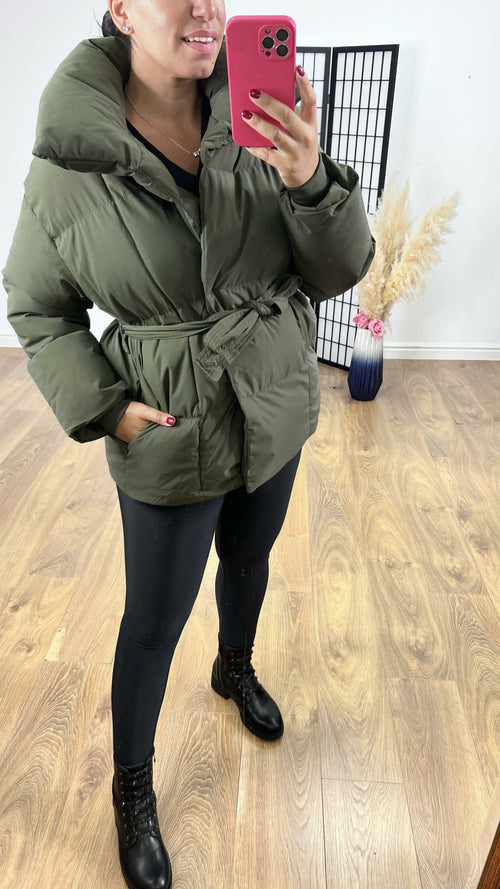 Hazel Khaki Quilted Padded Puffer Coat