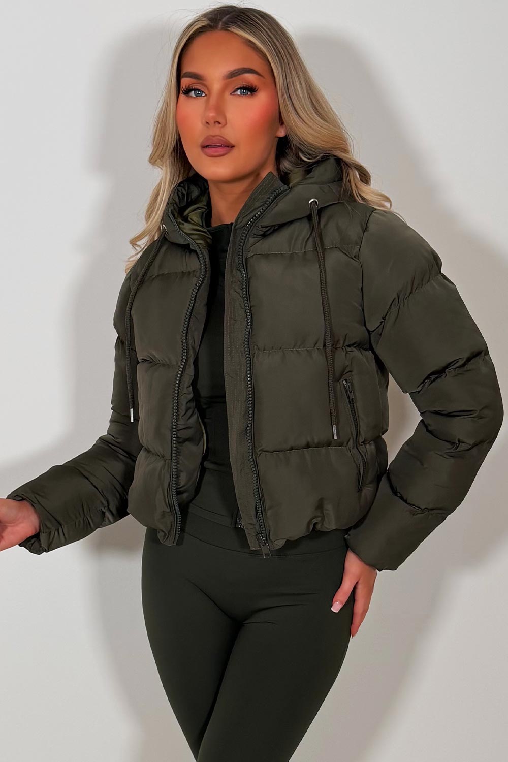 Hooded Puffer Jacket Khaki