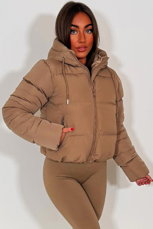 Hooded Puffer Jacket Beige