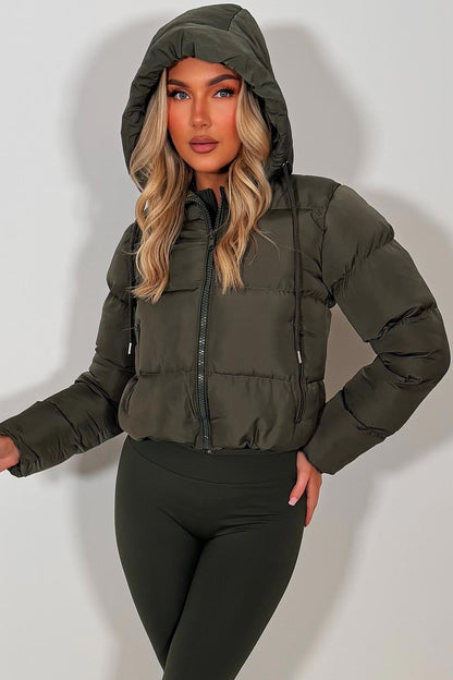 Hooded Puffer Jacket Khaki