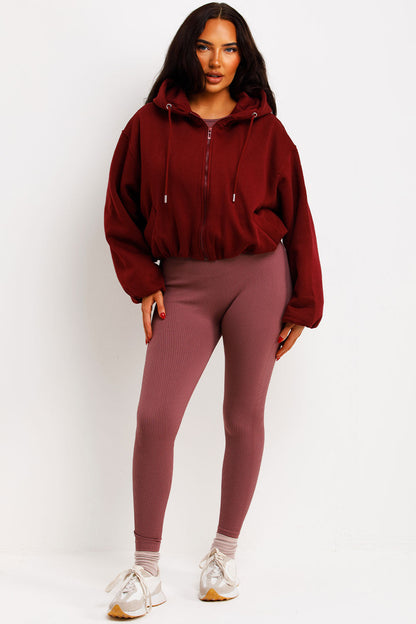 Hooded Jacket With Elastic Hem Burgundy
