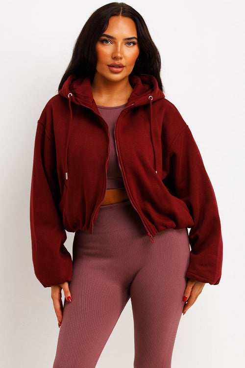 Hooded Jacket With Elastic Hem Burgundy
