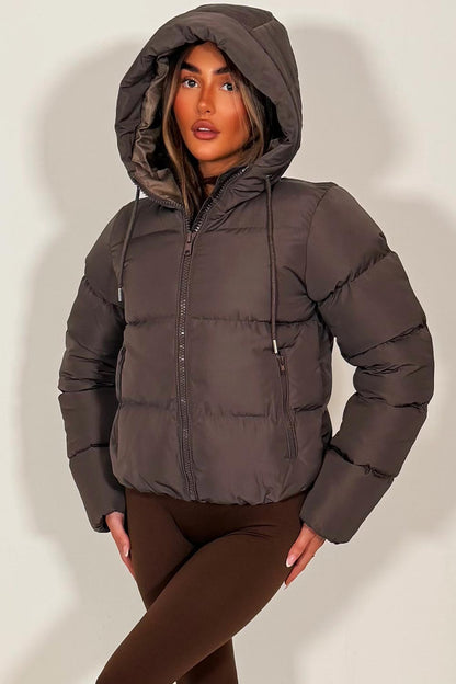 Hooded Puffer Jacket Brown
